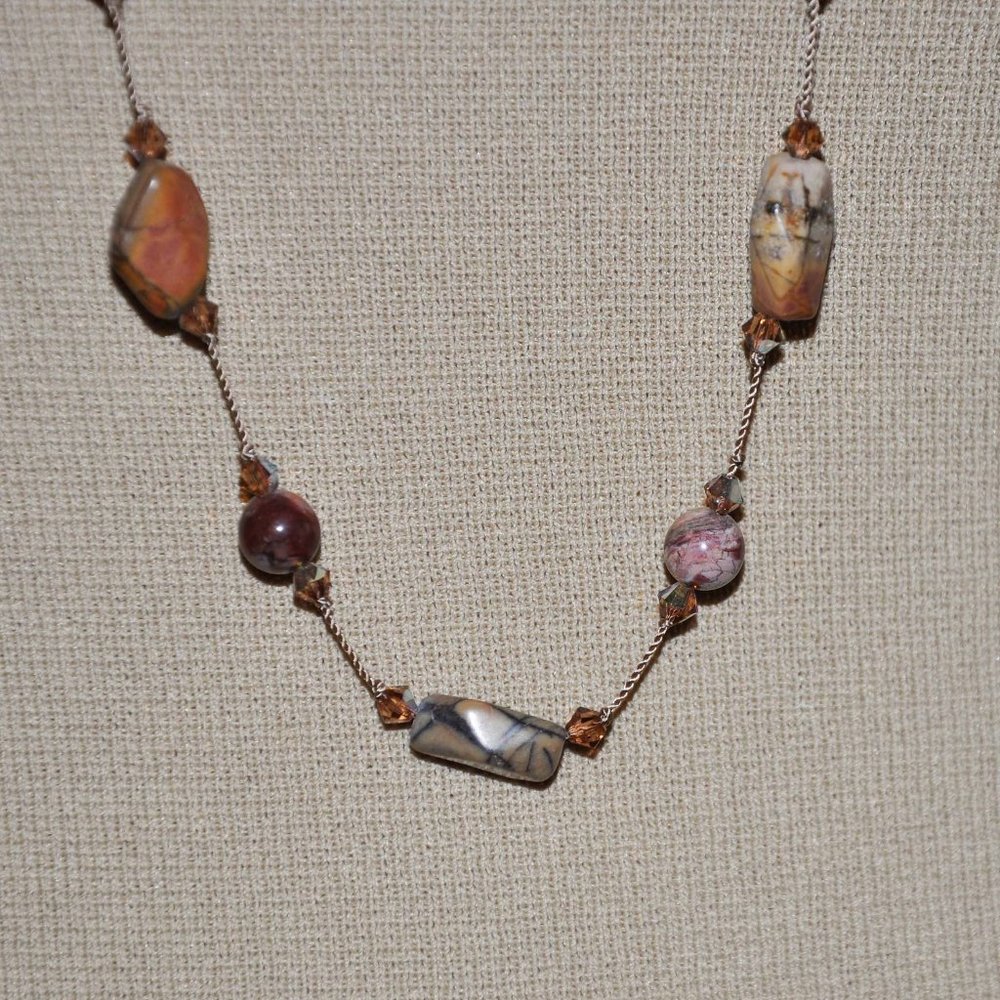 Venus Jasper Handmade Hand Knotted Multi-Color Nugget Beaded Necklace
